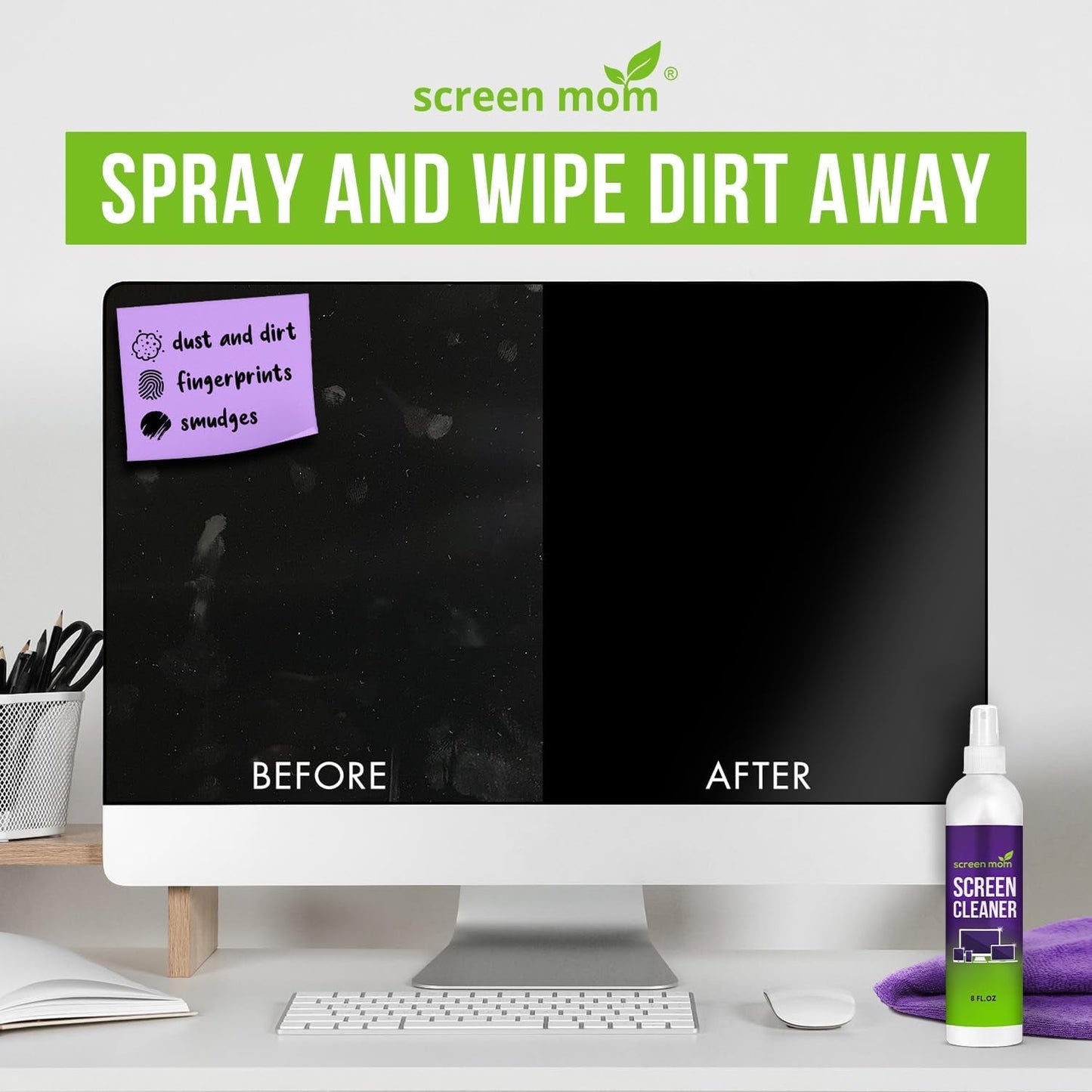 Screen Cleaner Spray and Microfiber Cloth 2-Pack (2X8Oz) by Screen Mom-Screen Cleaner Spray and Wipe for TV, Computer, Phone, Ipad, Car Screen Cleaning Kit Electronic Cleaner Spray