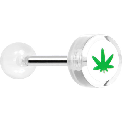 14G 5/8 Clear Acrylic Pot Leaf Tongue Ring