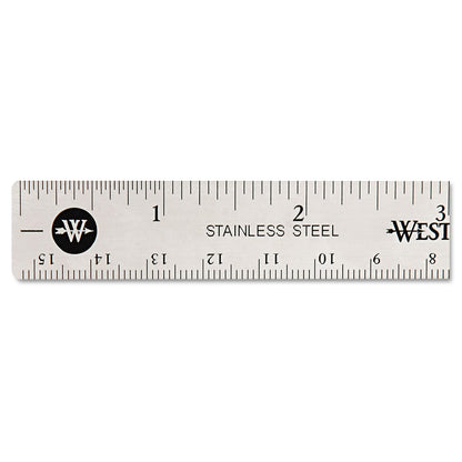 Westcott Stainless Steel Office Ruler With Non Slip Cork Base, Standard/Metric, 6" Long