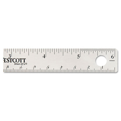 Westcott Stainless Steel Office Ruler With Non Slip Cork Base, Standard/Metric, 6" Long