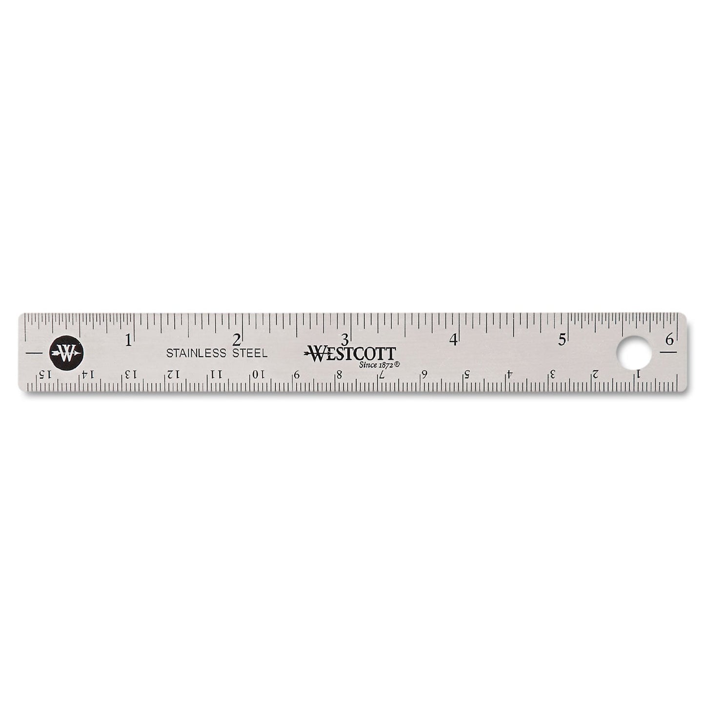 Westcott Stainless Steel Office Ruler With Non Slip Cork Base, Standard/Metric, 6" Long