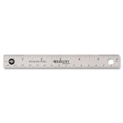 Westcott Stainless Steel Office Ruler With Non Slip Cork Base, Standard/Metric, 6" Long