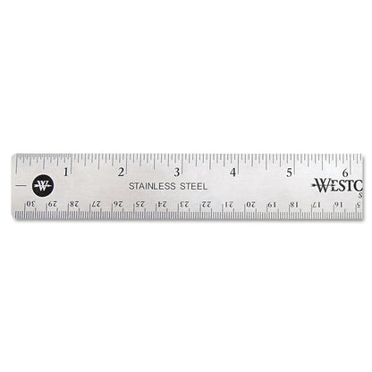 Westcott Stainless Steel Office Ruler With Non Slip Cork Base, Standard/Metric, 12" Long