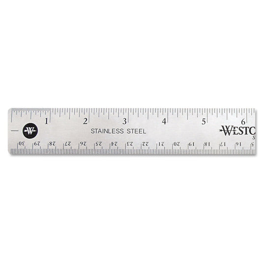 Westcott Stainless Steel Office Ruler With Non Slip Cork Base, Standard/Metric, 12" Long