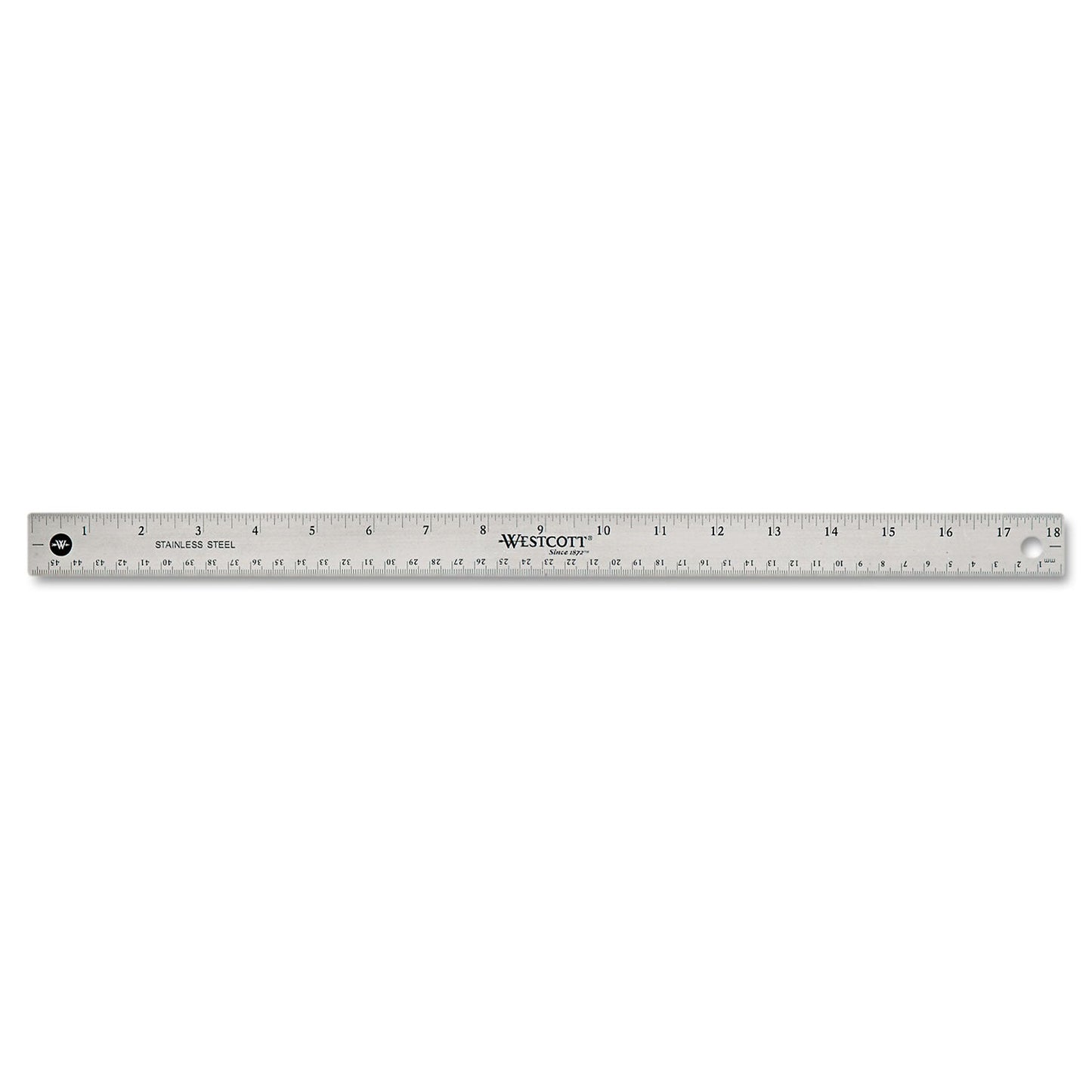 Westcott Stainless Steel Office Ruler With Non Slip Cork Base, Standard/Metric, 18" Long