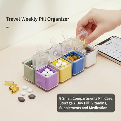 Weekly Pill Organizer 7 Day Travel Pill Case with Magnetic Closure Easy Open Portable Pill Box with 8 Compartments for Vitamins Medication Multicolor
