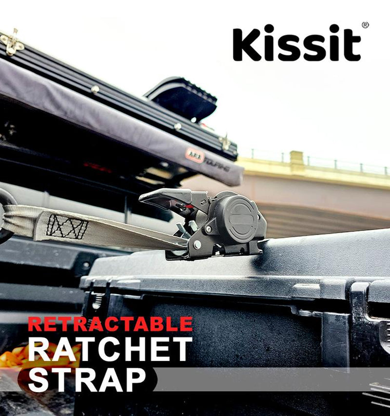 KISSIT Retractable Ratchet Tiedown Straps - 1209Lb Max Break Strength - Includes 2 1" X 10 Tie Downs