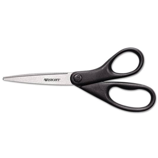 Westcott Design Line Straight Stainless Steel Scissors, 8" Long, 3.13" Cut Length, Black Straight Handle