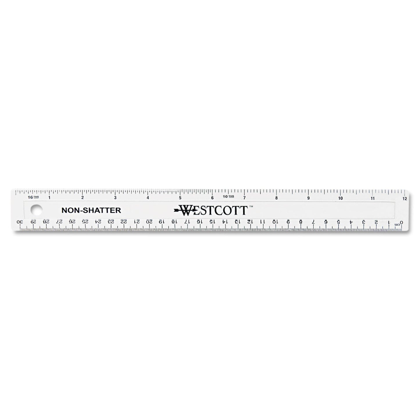 Westcott Non-Shatter Flexible Ruler, Standard/Metric, 12" Long, Plastic, Clear