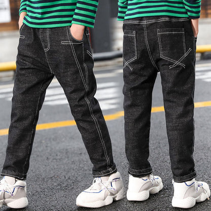 Boys Jeans Autumn And Winter New One-piece Velvet