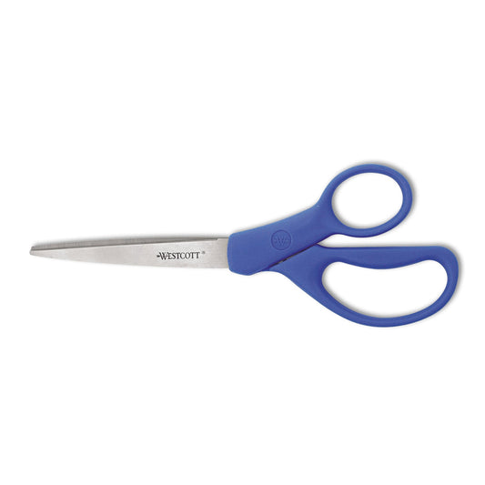 Westcott Preferred Line Stainless Steel Scissors, 8" Long, 3.5" Cut Length, Blue Straight Handle