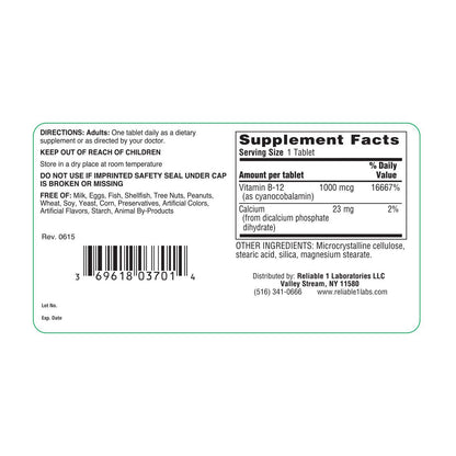 Reliable-1 Laboratories Vitamin B-12 – 1000 mcg (100 Tablets)