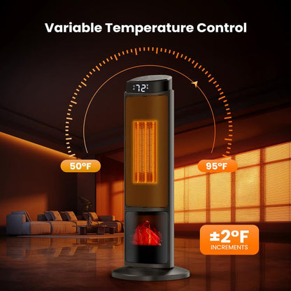 【Clearance】Space Heater for Indoor Use, 23Inch Portable Heater with Remote and Thermostat,7 Light Modes, 70°Oscillation, 12H Timer, up to 95°F, Tip-Over Protection