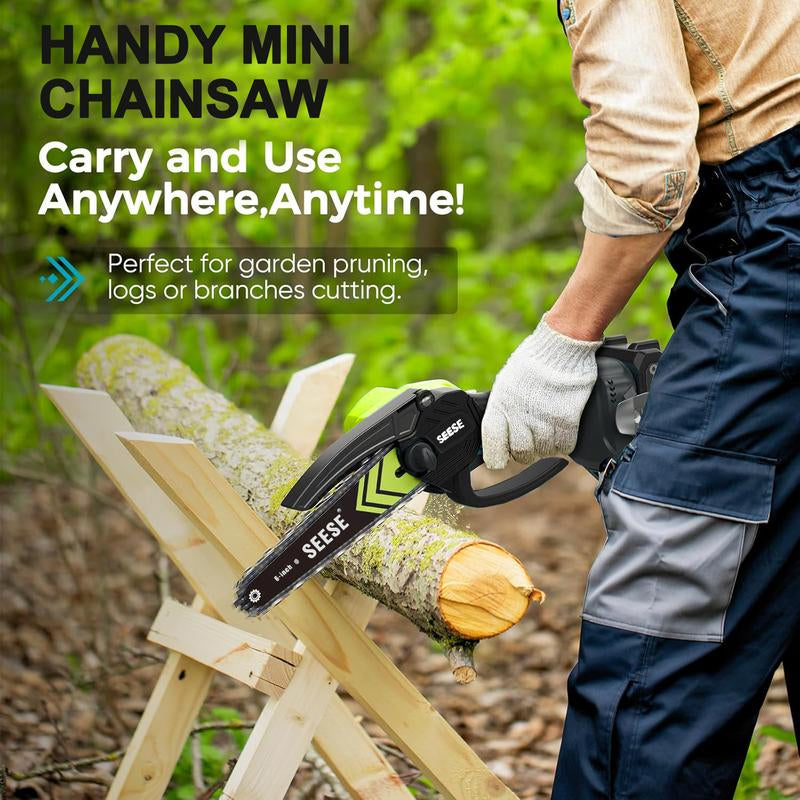 SEESE Brushless Mini Chainsaw - Portable Electric Cordless Saw for Wood Cutting, Batteries (2000Mah) ,Pruning, Gardening, Camping - Suitable for Seniors, Women Perfect Christmas & New Year Gift Idea