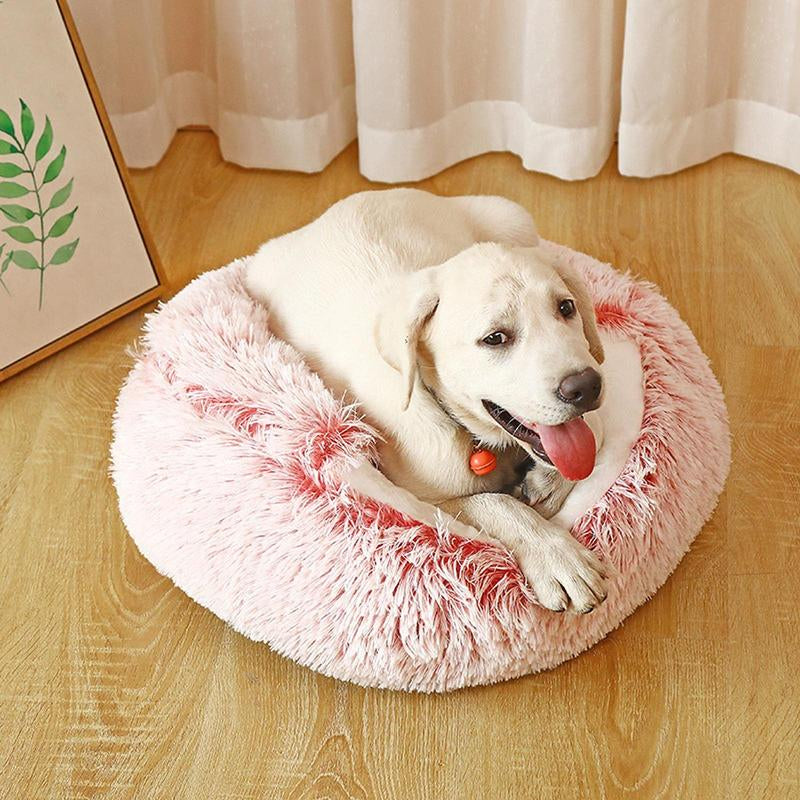 Warm Cat Bed round Plush Fluffy Hooded Cat Bed Cave, Cozy for Indoor Cats or Small Dog Beds, Soothing Pet Beds Doughnut Calm Anti-Nxiety Dog Bed - Waterproof Bottom Washable, 20Inches Soft 2-In-1 Covered Cat Bed Cushion