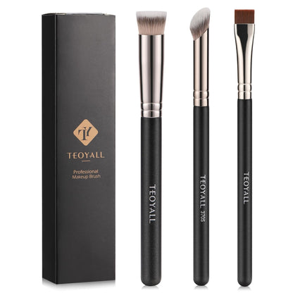Foundation Contour Conceal Brush Set, 3PCS Angled Synthetic Kabuki Brush for Blending Setting Buffing with Liquid, Cream and Powder Cosmetic (170S/270S/370S)