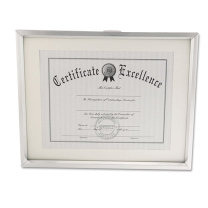Universal Plastic Document Frame with Mat, 11 x 14 and 8.5 x 11 Inserts, Metallic Silver