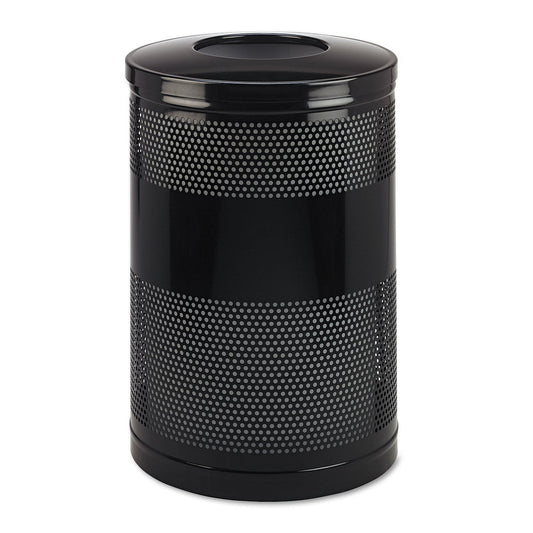 Rubbermaid Classics Perforated Open Top Receptacle, Round, Steel, 51 gal, Black