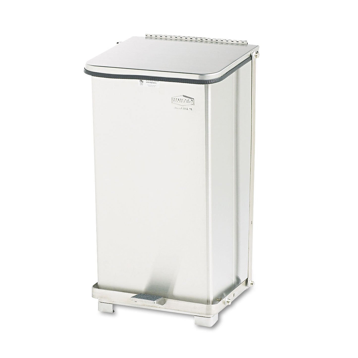 Rubbermaid Defenders Biohazard Step Can, Square, Steel, 6.5 gal, Stainless Steel