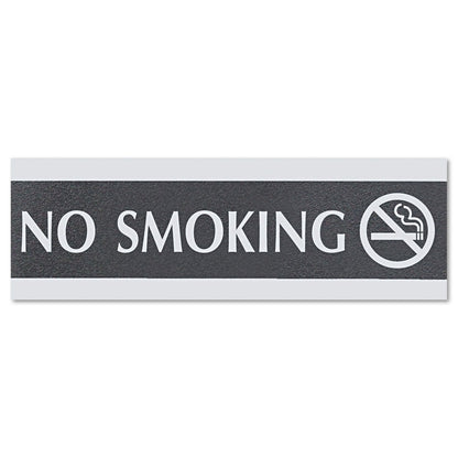 Headline Century Series Office Sign, NO SMOKING, 9 x 3, Black/Silver