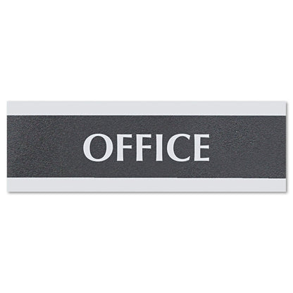 Headline Century Series Office Sign, OFFICE, 9 x 3, Black/Silver