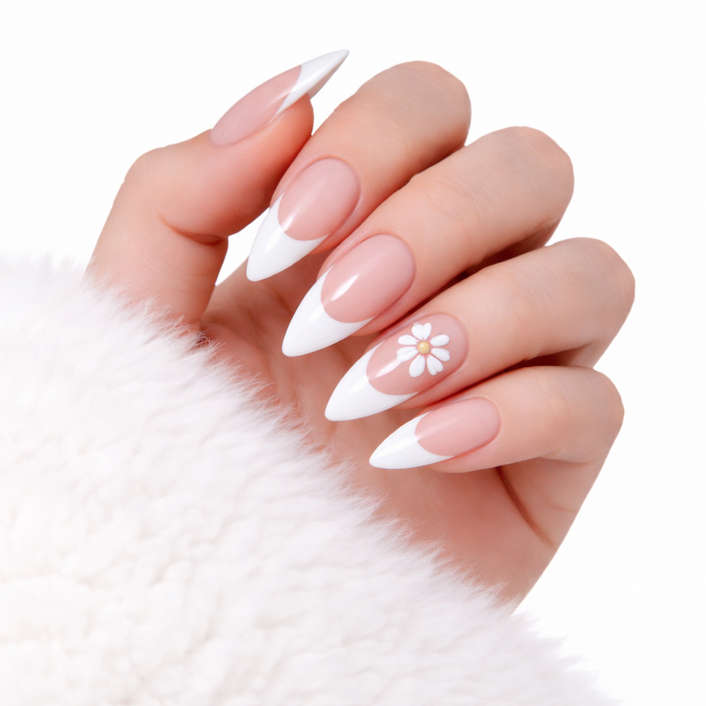 Salon-Style French Tip Press-On Nails - Coffin #039
