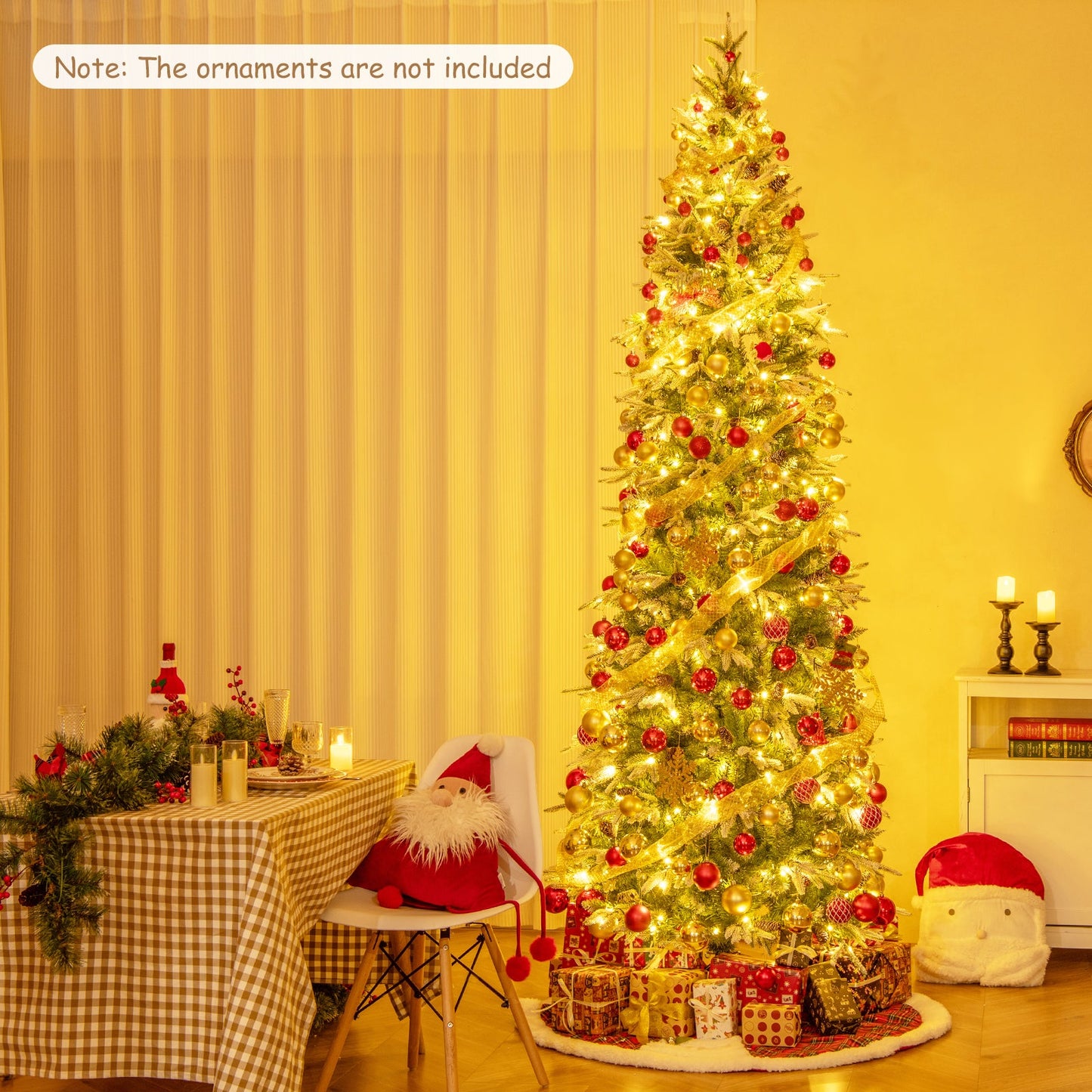 6/7.5/9 Feet Pre-Lit Artificial Christmas Tree Snow Flocked Hinged