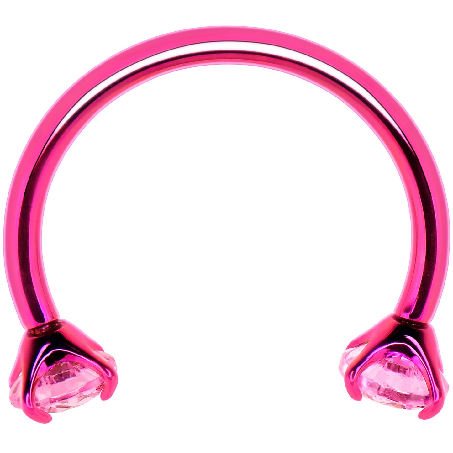 Pink Double Gem Horseshoe Nose Ring - Solid Titanium Anodized