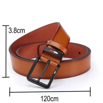 Men's PU Leather Belt with Alloy Square Pin Buckle - 47.2in (120cm) x 1.5in (3.8cm) | Business & Casual Waist Belt - Black Coffee Brown