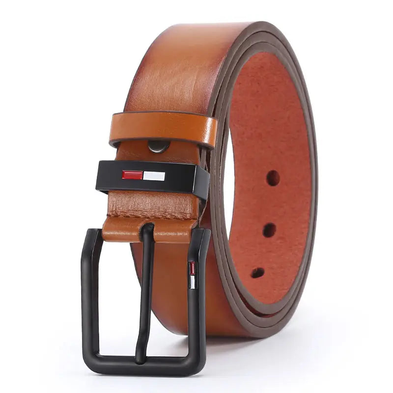 Men's PU Leather Belt with Alloy Square Pin Buckle - 47.2in (120cm) x 1.5in (3.8cm) | Business & Casual Waist Belt - Black Coffee Brown