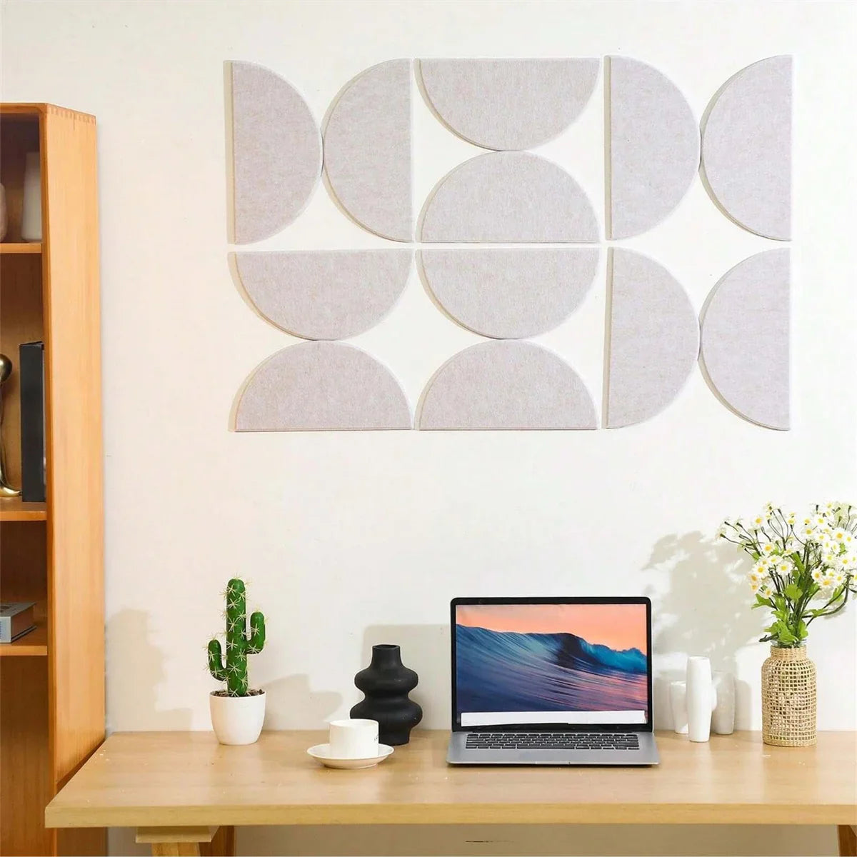 12pcs Decorative Felt Wall Panel Kit Semicircular Wall Felt Tiles Home Decor Felts Tiles with Self Adhesive Decorative Board