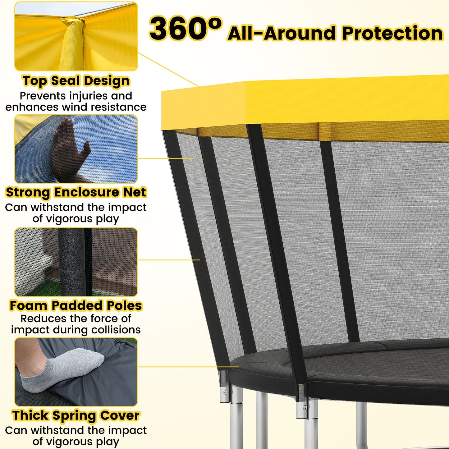 ASTM Compliant Recreational Trampoline with Non-Slip Ladder-Yellow