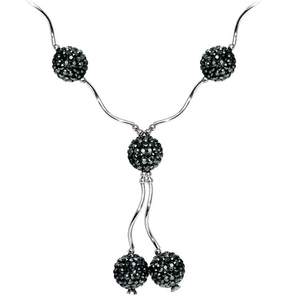 Sterling Silver Jet Crystal Ball Drop Necklace