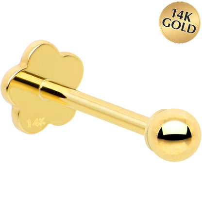 14k Yellow Gold Flat Back Earring 20G 2mm Ball Floral Reversible