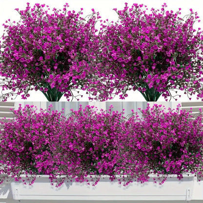 12 Bunches Outdoor Artificial Flowers UV Resistant Plastic Shrubs Decorative Plants for Garden Edging Window Boxes Fake Greene