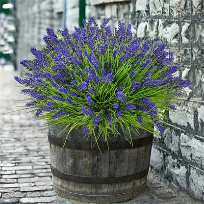 12 Bundles Artificial Lavender Plants Outdoor with Monkey Grass - UV Resistant Plastic Greenery Shrubs for Home Garden Decor