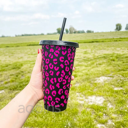 Leopard Pattern Full Wrap Vinyl Sticker for 24 oz Cold Cup | Cheetah Coffee Cup Decal
