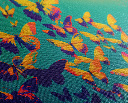 Synthwave Tangerine butterflies, beautiful butterfly art, framed canvas print, framed wall art