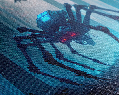 Cyborg Spider, Scifi Fantasy horror art, robot spider on the hunt, framed canvas print
