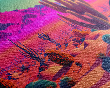 Vaporwave Aesthetic Cactus Art, Retro Desert Abstract, framed canvas print, Arizona art