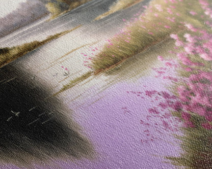 Pink flower landscape art, beautiful nature watercolor painting canvas print, Framed Canvas Print, Wall decoration, living room wall art