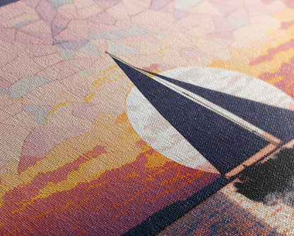 Sailing Under a Stained Glass Sky, Framed Canvas Print, Canvas Art, Nautical Art Deco Style Sunset Art