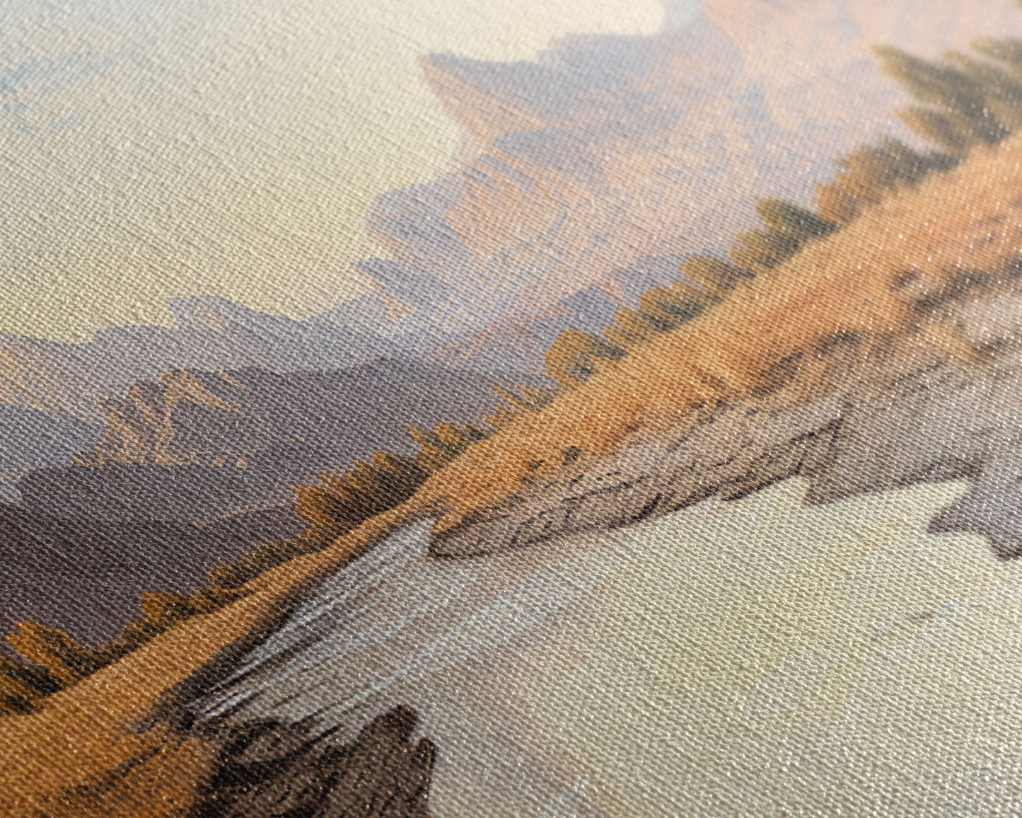 Ultrawide Panoramic Watercolor Landscape Painting Of a Utah Desert, Framed Canvas Print, Subdued Boho Minimalist Wall Art