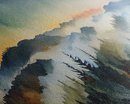 Beautiful Watercolor Landscape, Ready To Hang Canvas Print, Panoramic Art, Above Sofa Wall Art
