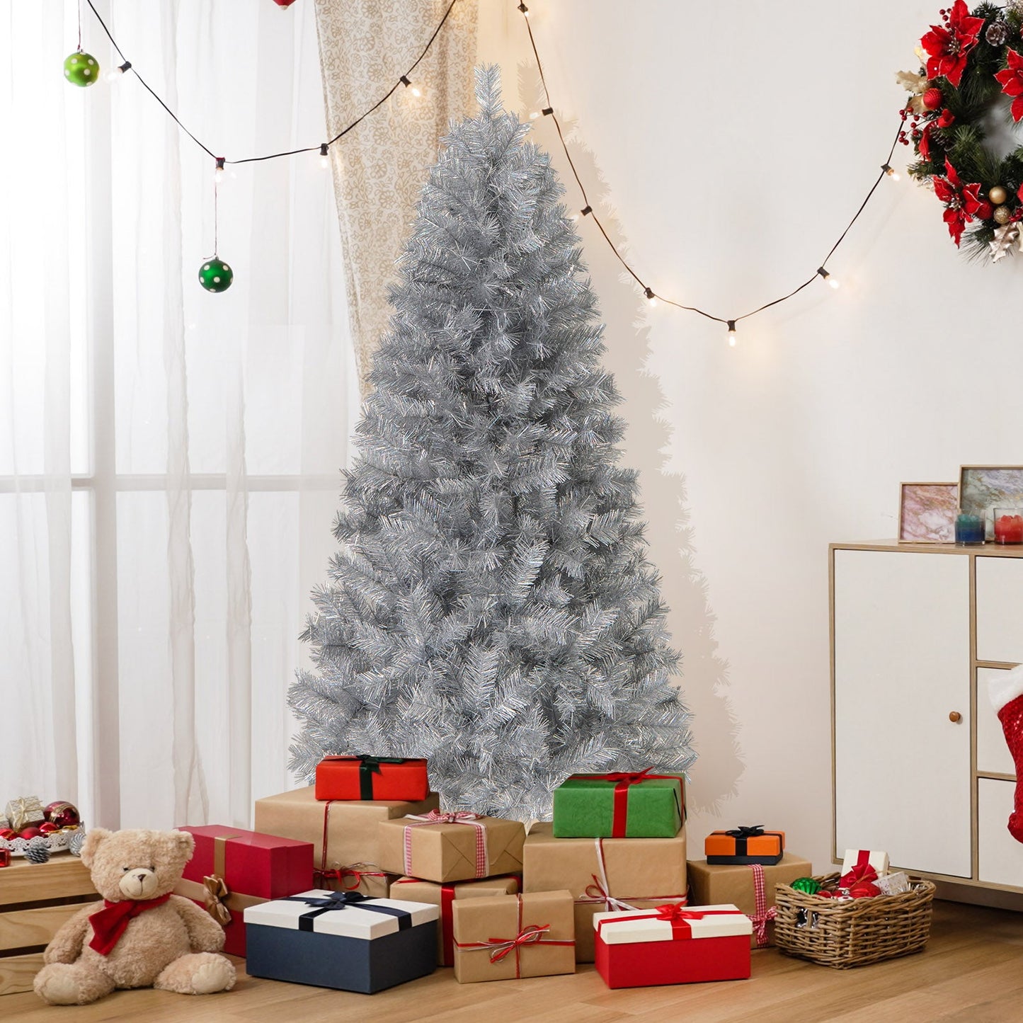 Artificial Xmas Tree with Branch Tips and Warm White LED Lights