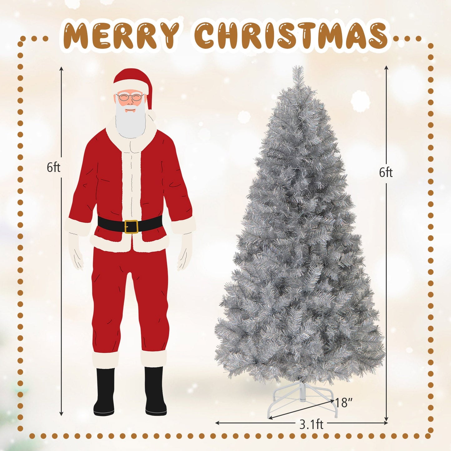 Artificial Xmas Tree with Branch Tips and Warm White LED Lights