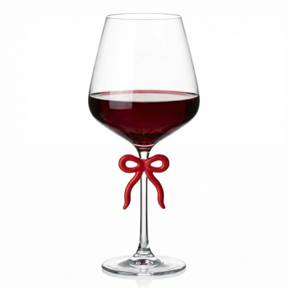 Large Clear Wine Glass with Red Bow on Stem, One Piece