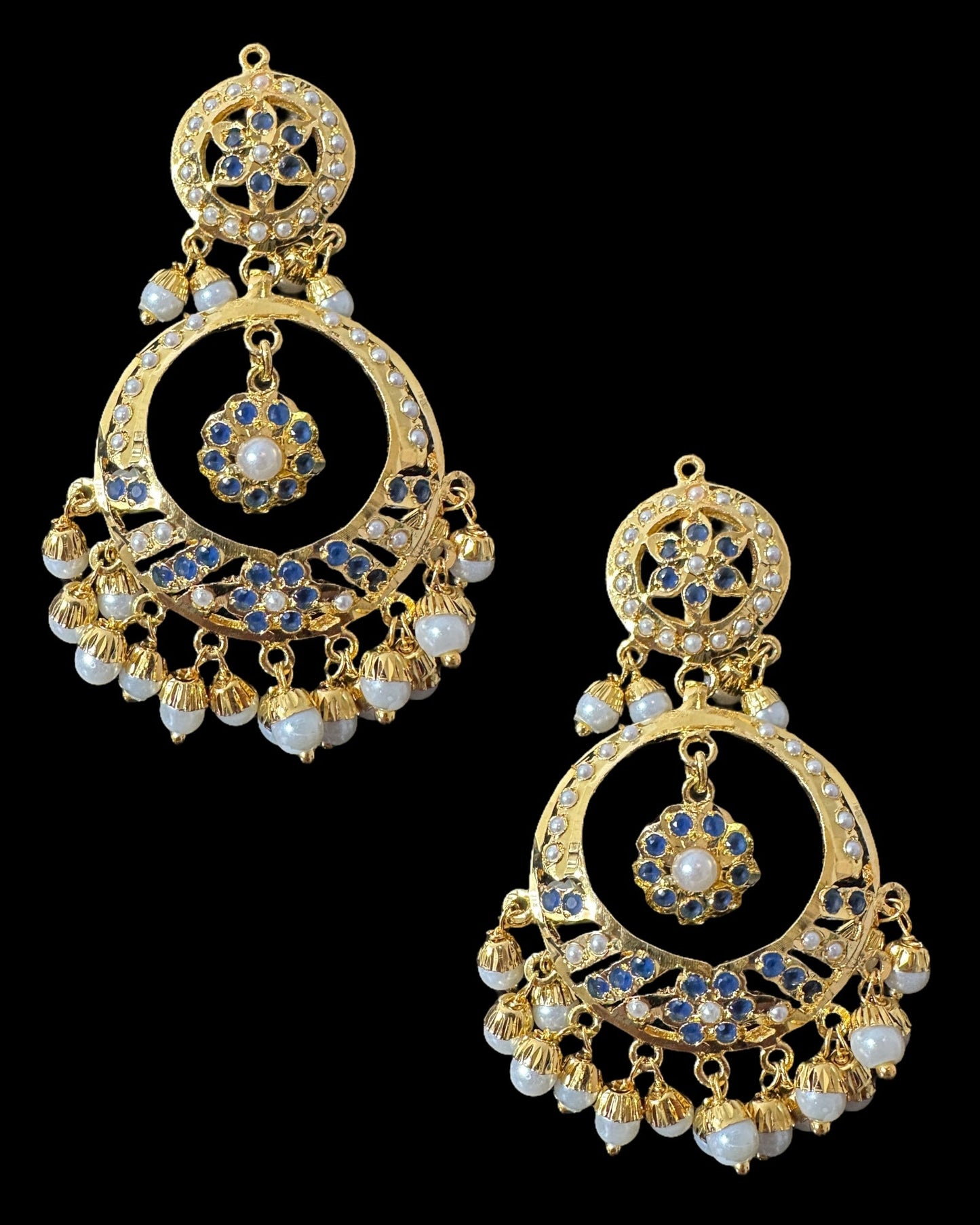 DNS202 sapphire pearl jadau necklace set with tika ( SHIPS IN 3 WEEKS )