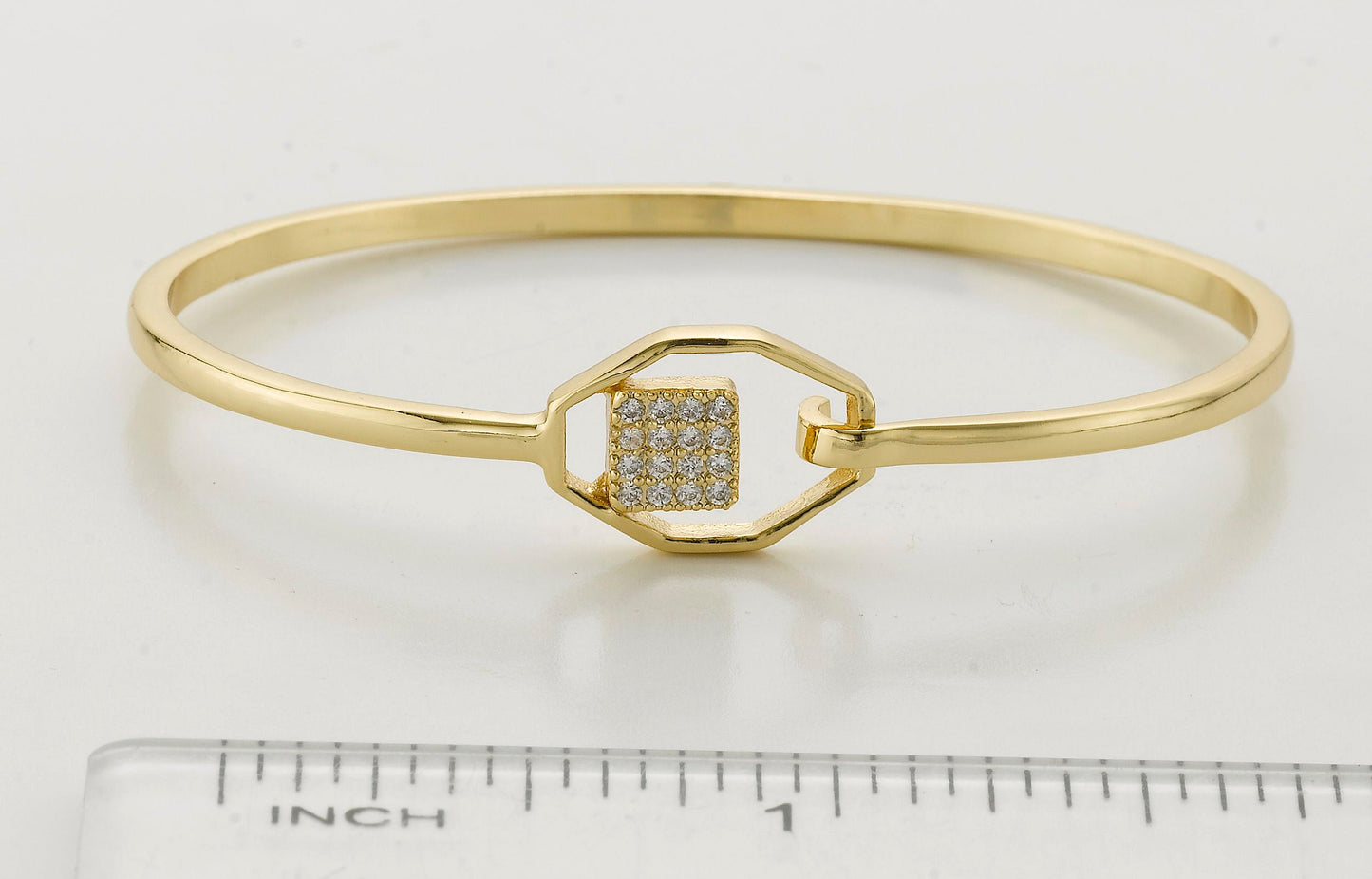 14k Gold Plated Bangle Accented With Floating Cz Square