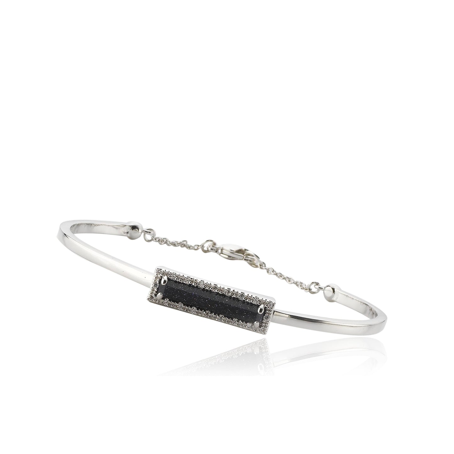Sand Stone Rhodium Plated and CZ And Blue Stone Rectangle Bangle